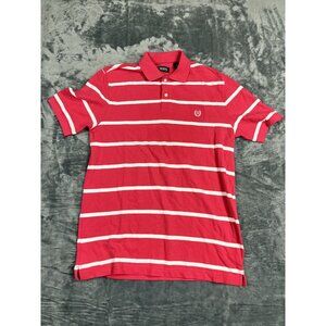 Chaps Mens Pink & White Striped Polo Shirt Medium Cotton Casual Style